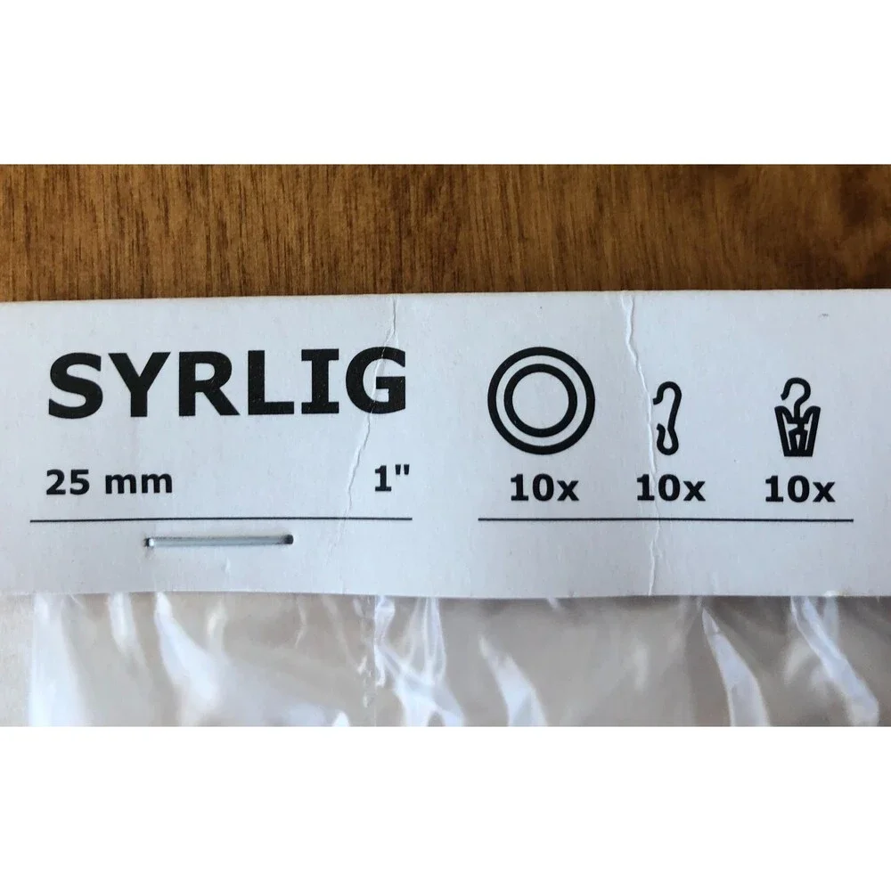 Ikea SYRLIG Curtain Ring Set 10-pack w/Hooks & Clips Metal 1